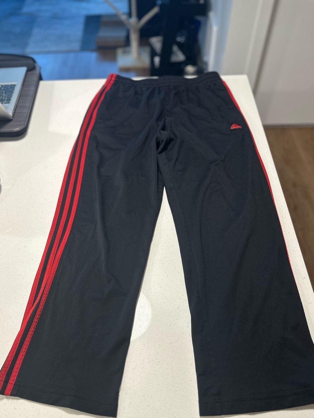 adidas Black Sweatpants with Red Side Stripes Small